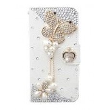 White Luxury 3D Fashion Handmade Bling Diamond PU Flip Leather Case Cover For Smart Mobile Phones 8 (Apple iPhone 6 Plus , Butterfly)