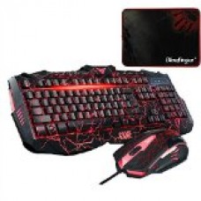 BlueFinger® Three Adjustable Color Backlit Keyboard and Mouse Set with Cool Crack Pattern for Windows 98/XP/2000/ME/VISTA/Win7/Win8 + A BlueFinger Customized Mouse Pad as Gift