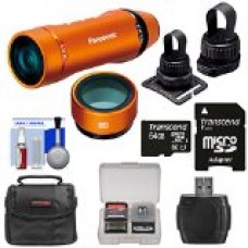 Panasonic HX-A1 HD Wi-Fi Waterproof POV Action Video Camera Camcorder (Orange) with Multi & Tripod Mounts + 64GB Card + Case + Reader + Kit